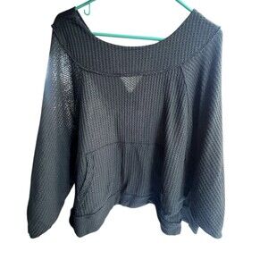We The Free People Top Womens S Black Thermal Waffle Knit Long Top